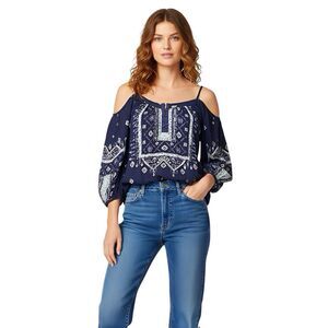 Ecote Blouse Sz XS Cold Shoulder Hipster Bohemian Boho Coastal Cow Girl Rodeo